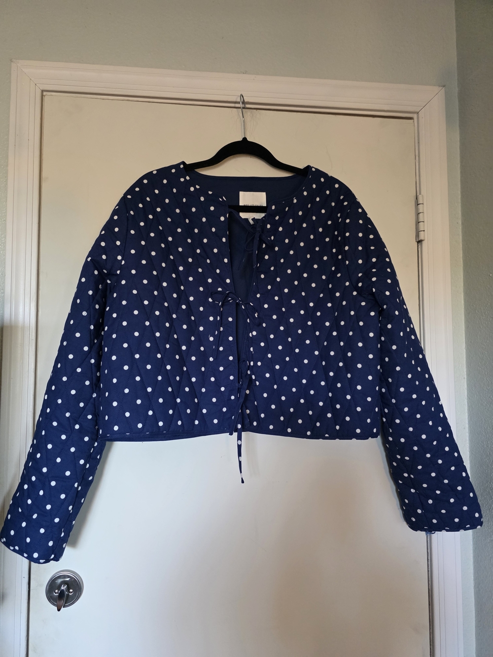 Avec Les Filles Navy and White Polka Dot Quilted Puffer Jacket
